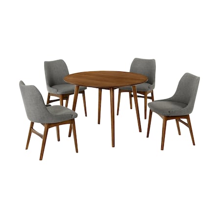 Armen Living Arcadia and Azalea 42" Round Charcoal and Walnut Wood 5 Piece Dining Set SETARDI5AZWACH42